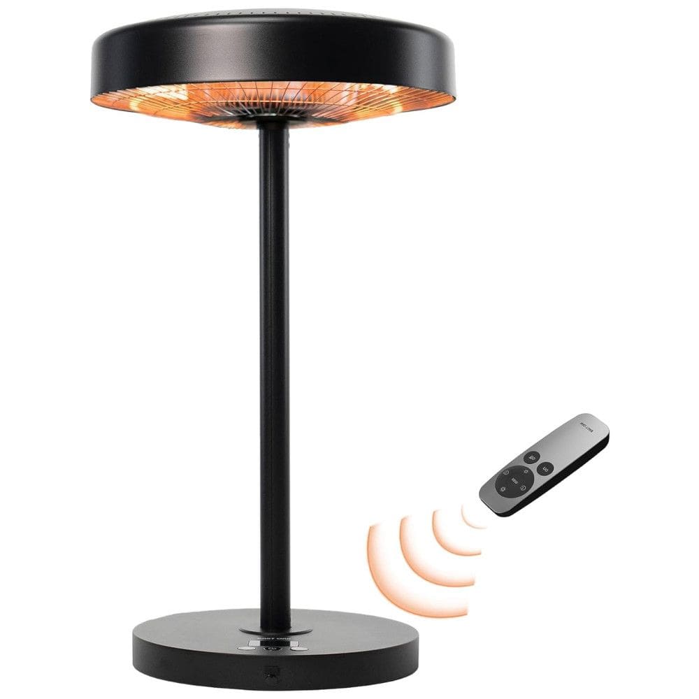 Aquecedor de Mesa Elétrico Externo com Controle Remoto, Porta USB, 3 Configurações de Aquecimento e IP65 à Prova D`água, 110V 1500W, EAST OAK, Preto