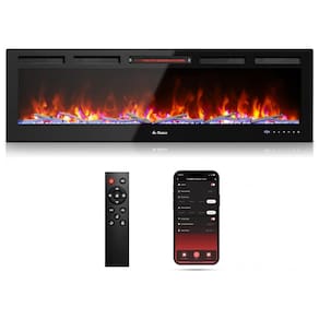 Lareira Elétrica de Embutir A45x152L com Controle Remoto, Crepitação de Som e APP, 110V 1500W, TURBRO, Preta