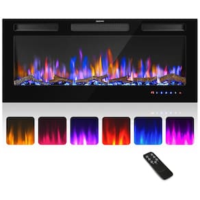 Lareira Elétrica de Embutir A45x106L cm com Controle Remoto, Cor e Brilho da Chama Ajustáveis 110V 1500W, FLAME SHADE, Preta