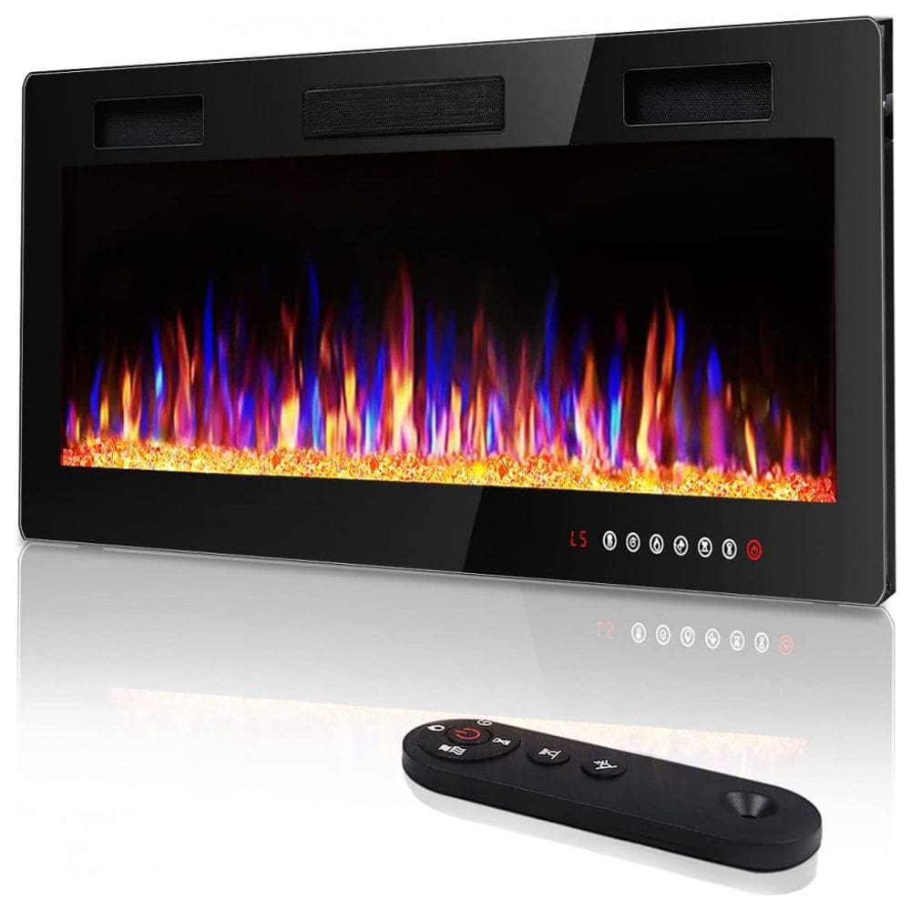 Lareira Elétrica Vitesse 42 FP C3 de Embutir A45x106L com Controle Remoto e Digital, Luz LED, Chamas Multicolorida e Temporizador, 110V, 1500W, Preta