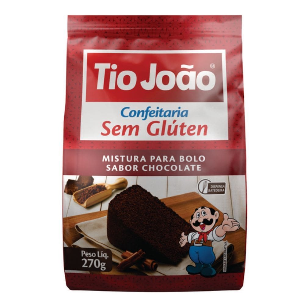 Mistura para Bolo Tio João Sem Glúten Sabor Chocolate 270g