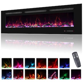 Lareira Elétrica de Embutir A44x165L com Temporizador e Chamas Realista, 110V 1500W, Oxhark, Preta