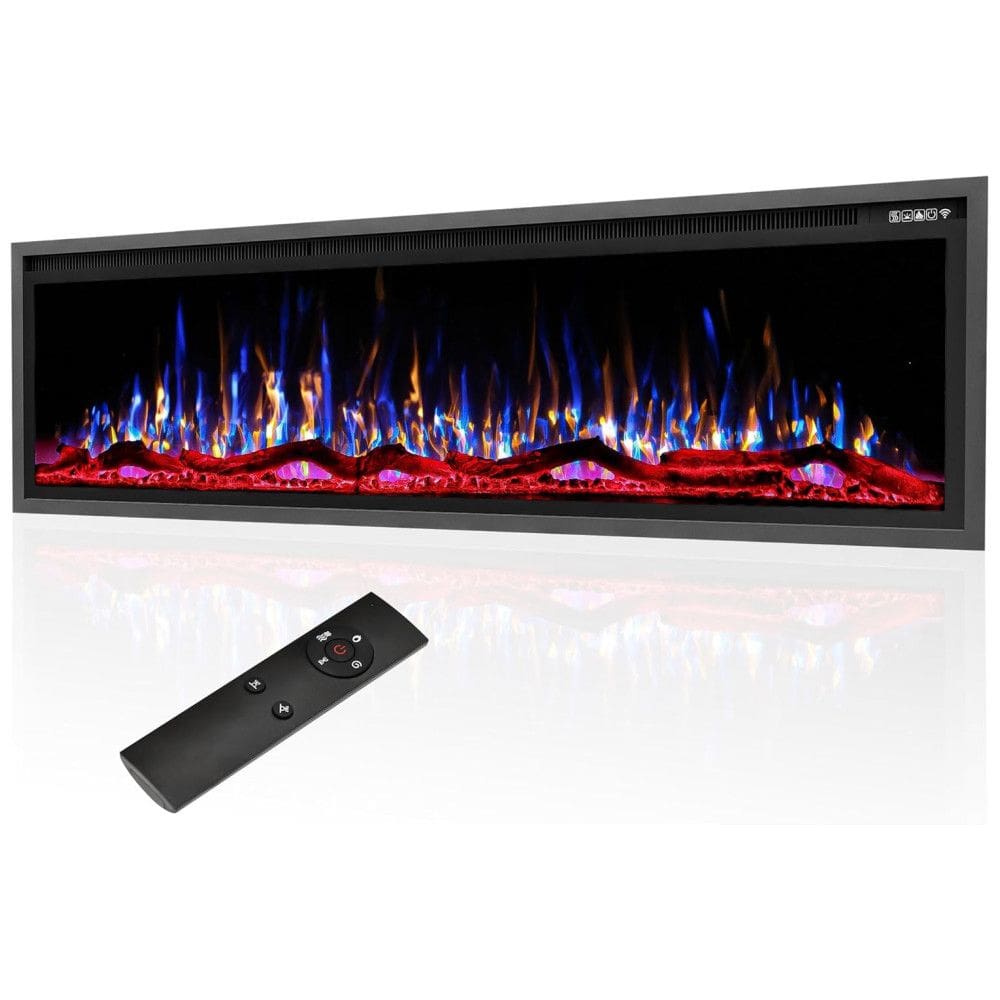 Lareira Elétrica de Embutir A49x182L cm com Controle Remoto, Temporizador de 8H, Toras e Cristal, 110V 1500W, Eueiriup, Preta