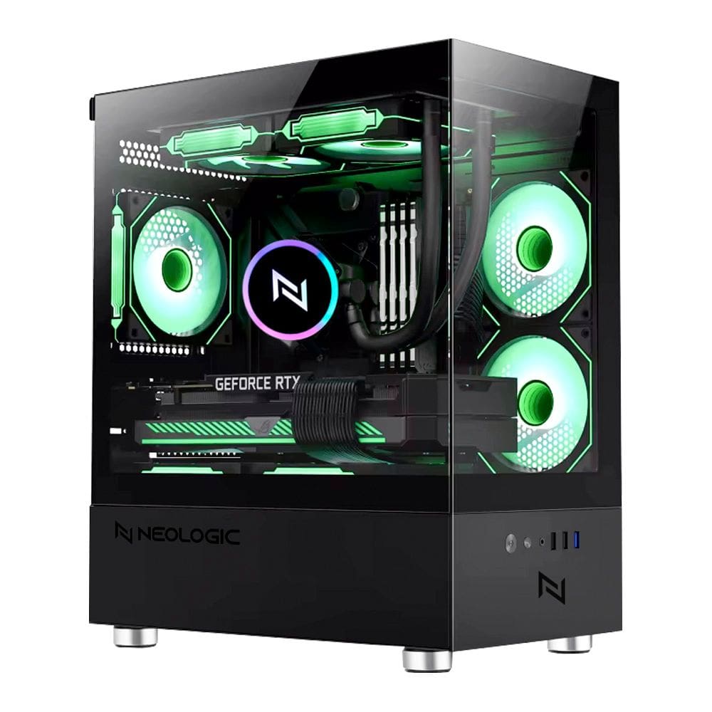 Gabinete Gamer Neologic Aquario Pulse, Mid-Tower, Lateral E Frontal Vidro Temperado, Preto, 3 Fans Argb, 285 X 195 X 380 Mm - Nl-Psbk