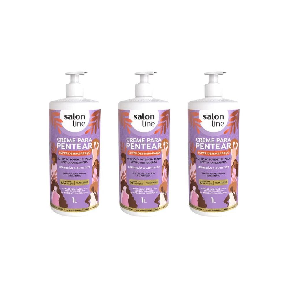 Creme Para Pentear Salon Line 1L Super desembaraço - Kit 3un