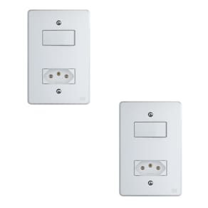 Kit Conjunto Interruptor 4x2 | 1 Tecla Simples 10A + 1 Tomada 10A 250V 2 peças