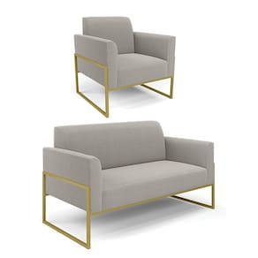 Namoradeira e Poltrona Industrial Alta Dourado Marisa Bouclê Cinza D03 - D`Rossi