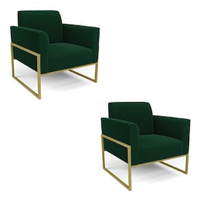 Poltrona Sala Estar Industrial Alta Dourado Kit 2 Marisa Bouclê Verde D03 - D`Rossi