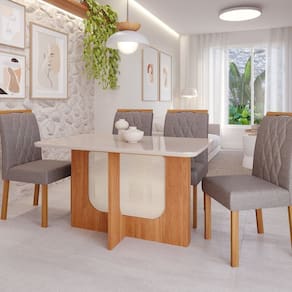 Sala de Jantar Louise 1,30 com 4 Cadeiras Juliana Cinamomo/Offwhite/Grafite