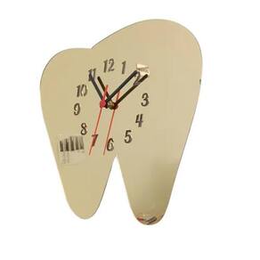 Relógio Acrílico Dente Espelhado Dourado Dentista