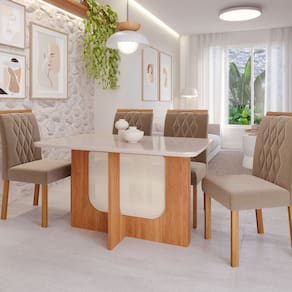 Sala de Jantar Louise 1,30 com 4 Cadeiras Juliana Cinamomo/Offwhite/Joli