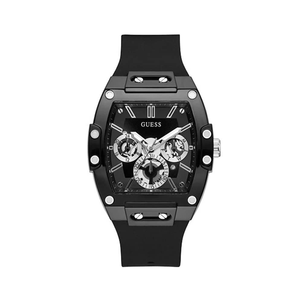 Relógio GUESS Trend, estojo multifuncional de 43 mm, silicone preto, masculino