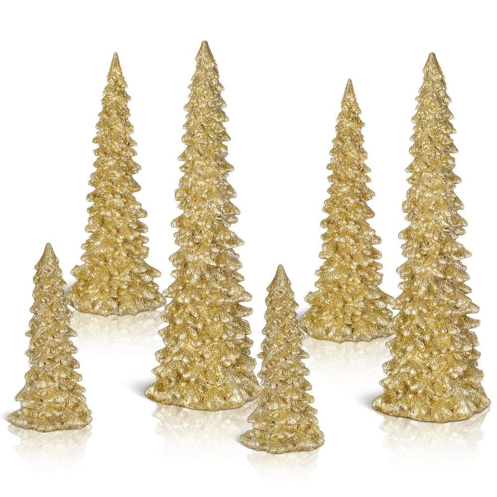 Estatuetas de árvore de Natal Pangda Champagne Gold Resin 28/22/18cm