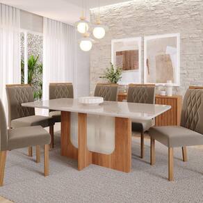 Sala de Jantar Louise 1,80cm com 6 Cadeiras Juliana Cinamomo/ Off White/ Madeira/ Joli