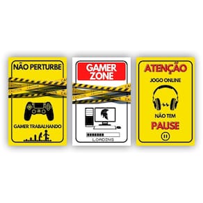 Kit Placas Quadros 3 Pçs 60X40 Gamer Zone Não Perturbe
