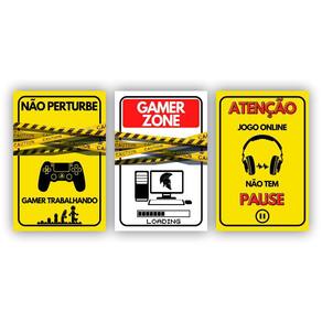 Kit Placas Quadros 3 Pçs 60X40 Gamer Zone Não Perturbe
