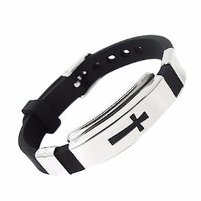 Pulseira Masculina Preta Silicone Cruz Inox