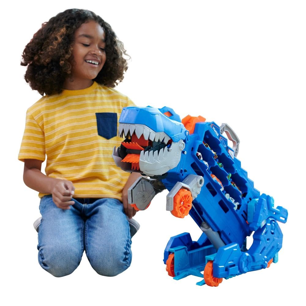 Conjunto de trilhos para carros de brinquedo Hot Wheels City Ultimate T-Rex Transporter