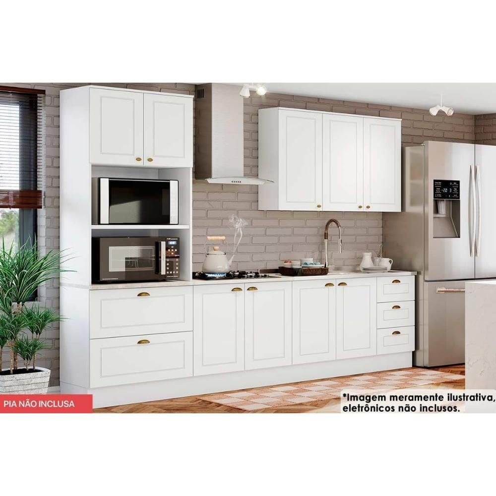 Kit Cozinha Modulada 5 Peças Americana Peças (1Aéreo+2Balcões+1Paneleiro+1Complemento) C5P30 Branco - Henn