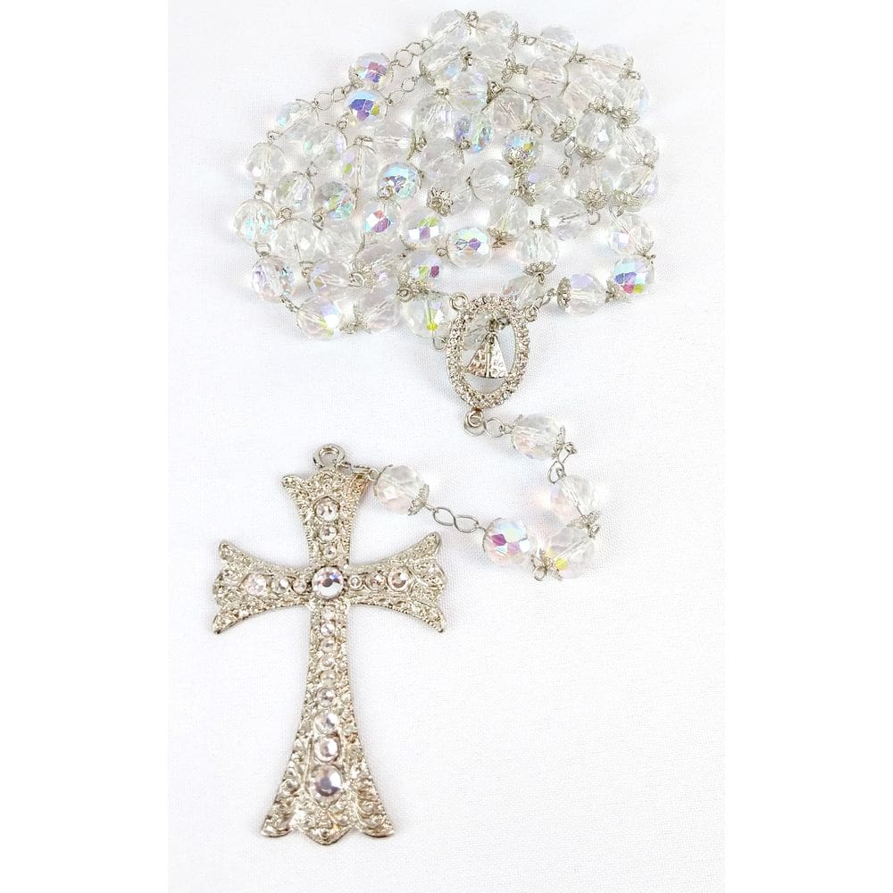 Terço de Noiva Cristal Boreal 12mm Prata