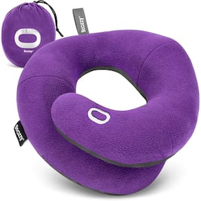 Almofada de pescoço de viagem BCOZZY patenteada com suporte duplo roxa