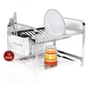 Escorredor 16 pratos montado com porta talher aço inox