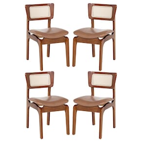 Kit 4 Cadeiras de Jantar Portugal Madeira Imbuia com Encosto Rattan Impermeável Caramelo L85