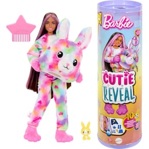 Boneca Barbie Cutie Reveal Color Dream com fantasia de coelho