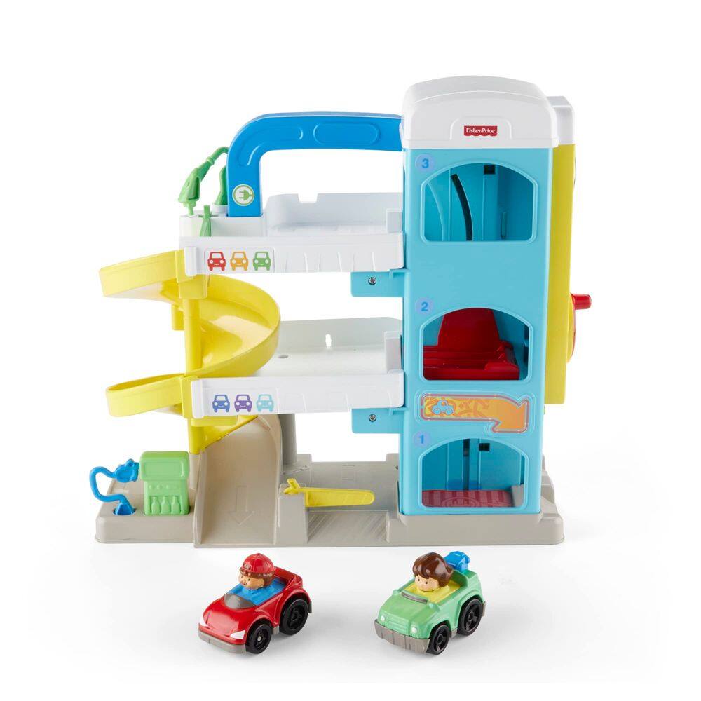 Garagem de brinquedos Fisher-Price Little People com rampa em espiral e 2 carros