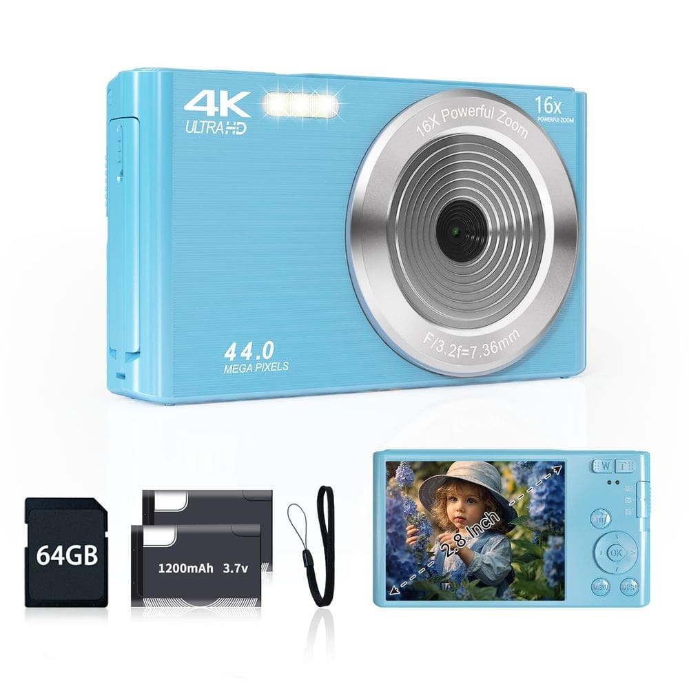 Câmera digital SMARTKLIK FHD 4K 44MP com cartão SD de 64GB com zoom 16X