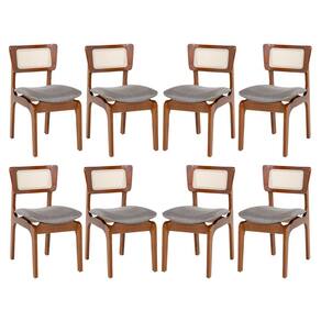 Kit 8 Cadeiras de Jantar em Madeira Imbuia com Tela Rattan Portugal Linho Cinza L55