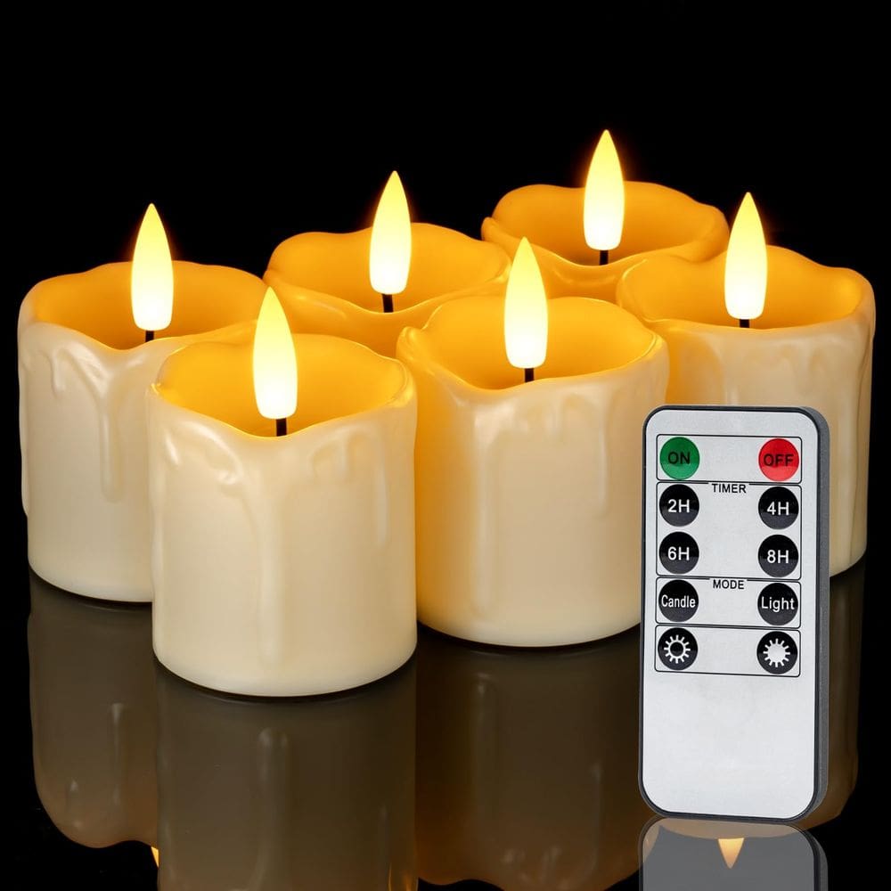 Velas votivas sem chama Homemory 2x2 com timer e controle remoto, pacote com 6