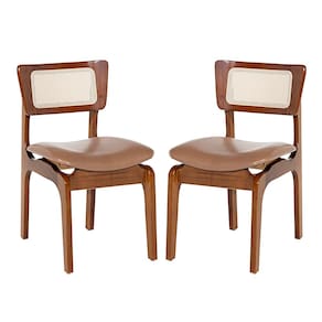 Kit 2 Cadeiras de Jantar Portugal Madeira Imbuia com Encosto Rattan Impermeável Caramelo L85