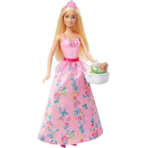 Boneca Barbie Easter Princess com vestido floral e cesta temática