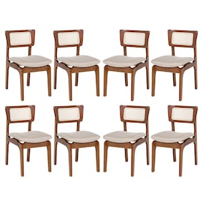 Kit 8 Cadeiras Portugal para Jantar em Madeira Imbuia Tela Rattan Linho Bege M58