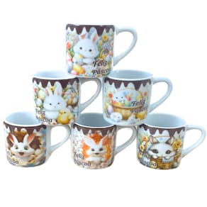 Jogo 6 Canecas Xícaras 100ml - Páscoa - Porcelana