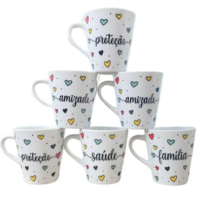 Jogo 6 canecas Cônicas 120ml Frases Motivacionais -Porcelana
