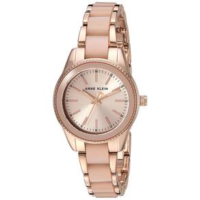 Relógio feminino Anne Klein em tom de ouro rosa com resina rosa claro