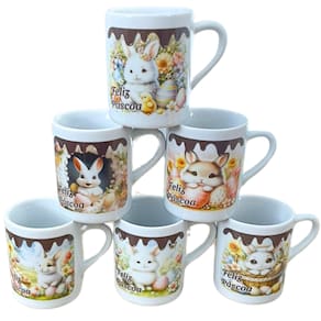 Jogo 6 Canecas Xícaras 120ml - Páscoa - Kit Porcelana