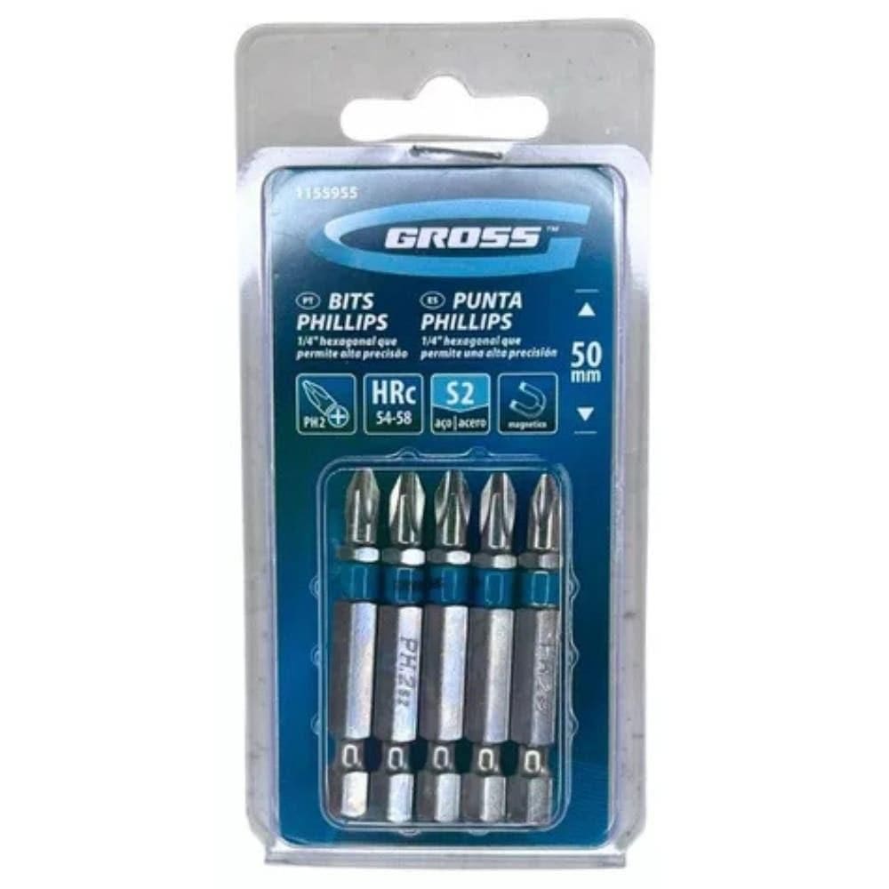 Bits Phillips 1/4 X 1/4 POL 50mm com 5 Peças 15242 GROSS