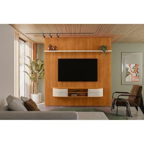 Painel+Rack Suspenso New Bugatti Para TV até 75 Polegadas - Cinamomo Off White - Madetec