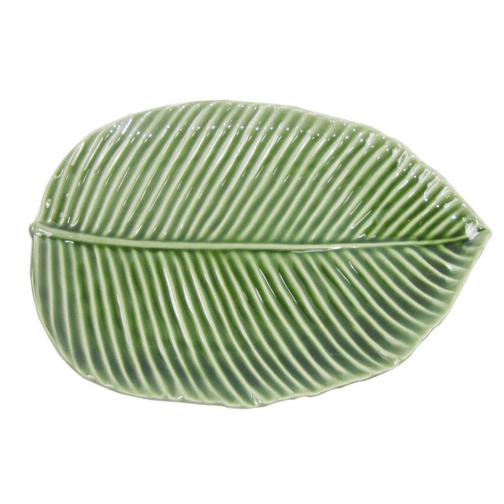 Travessa De Cerâmica Folha Verde 25Cm