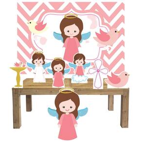 Kit Display Mdf Batizado Anjinho Menina Com 7 Peças+ Painel