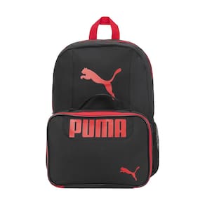 Mochila infantil PUMA EVERCAT com kit de almoço, preta/vermelha, juvenil