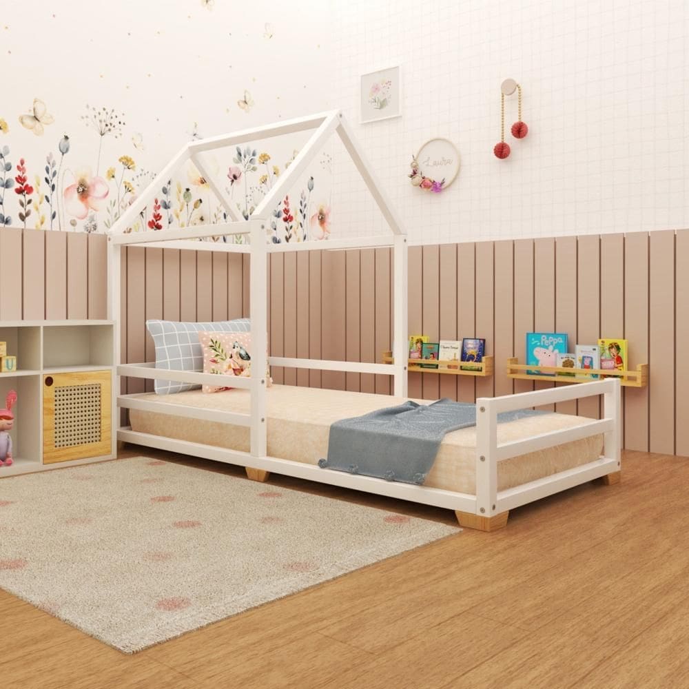 Cama Infantil Meia Casinha Evolutiva com Pés Ludika Mobília Branca Branco