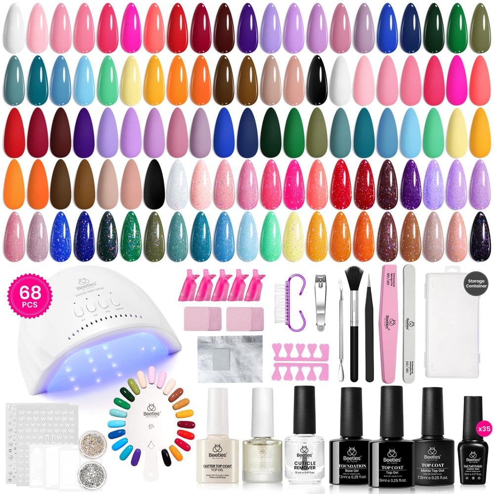 Kit de esmalte de gel para unhas, besouros, gel com luz ultravioleta, 35 cores, 68 unidades