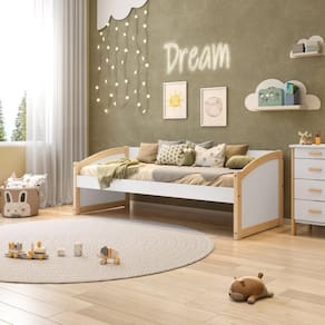 Cama Solteiro Babá Madeira Maciça/MDF Exclusive Casatema Branco/Natural