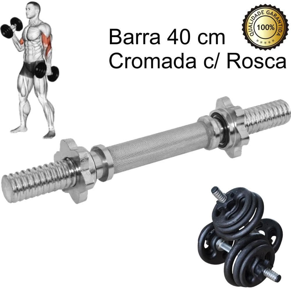 Barra Halter 40Cm Maciça Cromada Com Rosca Unidade Prateado