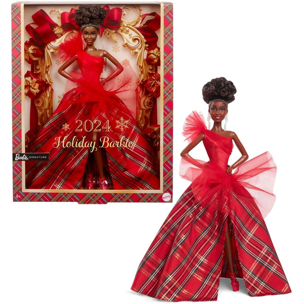 Boneca moderna Barbie Signature 2024 Holiday com vestido xadrez