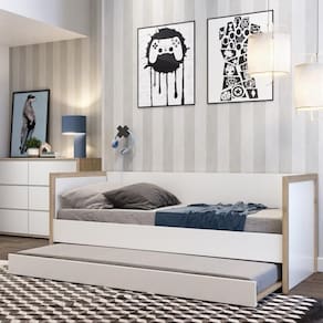 Cama Babá Infantil com Cama Auxiliar Moderna Coleção Wood Branco